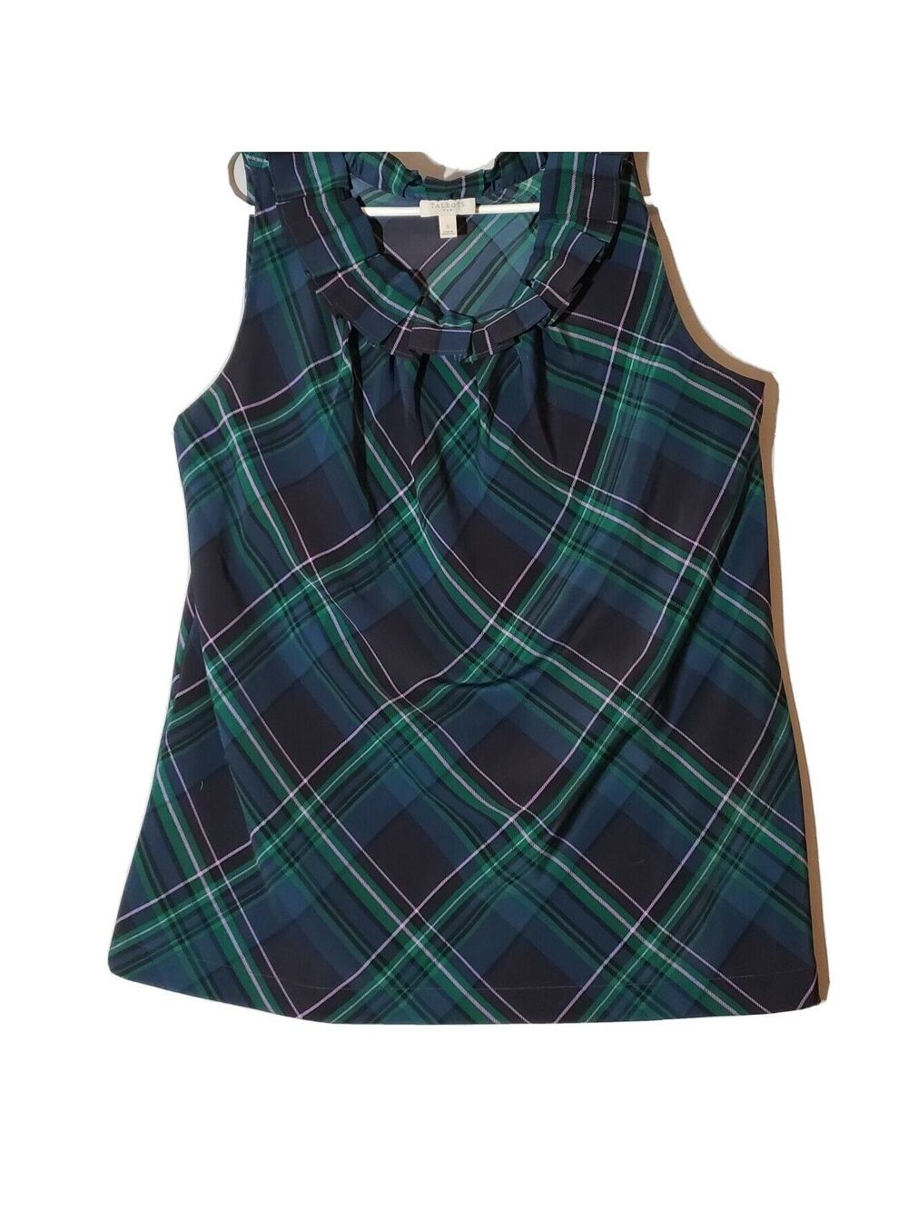TALBOTS SLEEVELESS TOP PLAID GREEN PREPPY OLD MONEY IVY LEAGUE GRUNGE Y2K SZ S